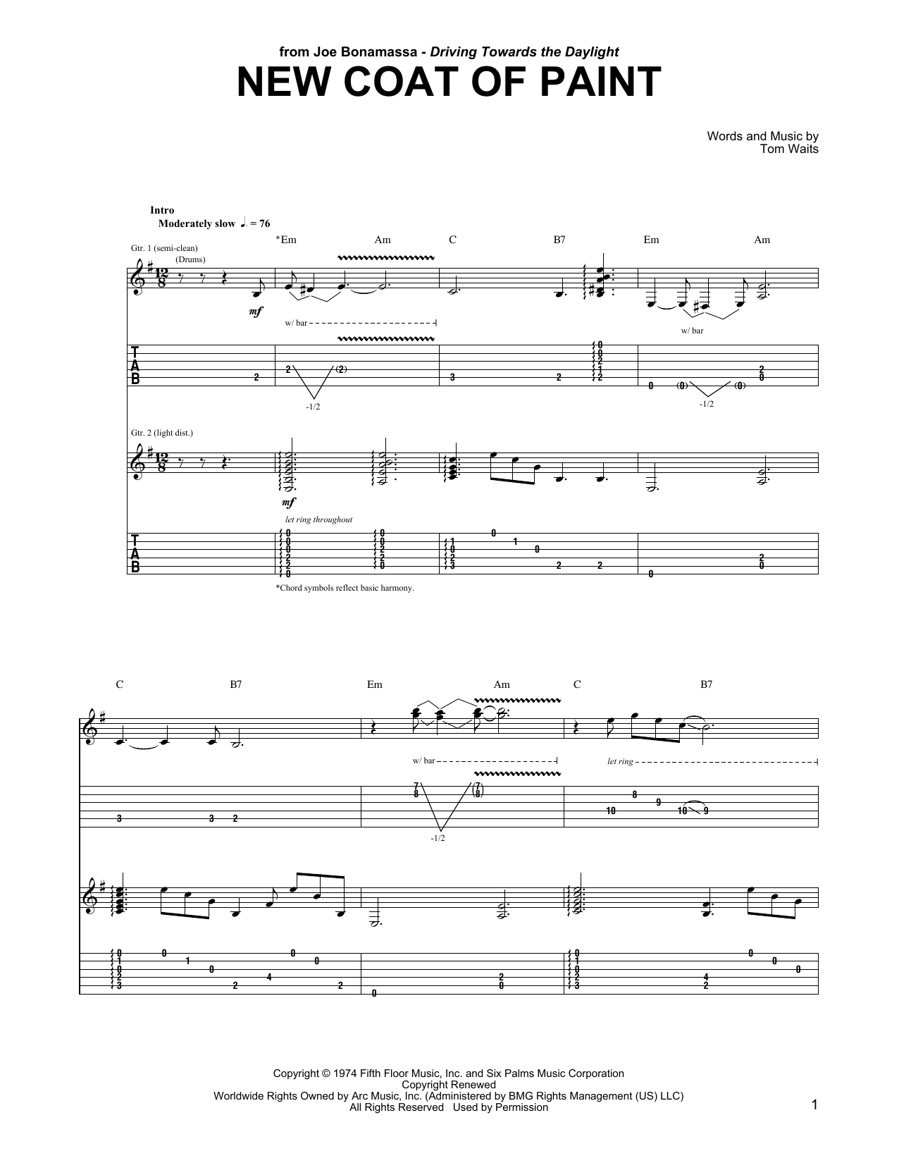 Download Joe Bonamassa New Coat Of Paint Sheet Music and learn how to play Guitar Tab PDF digital score in minutes