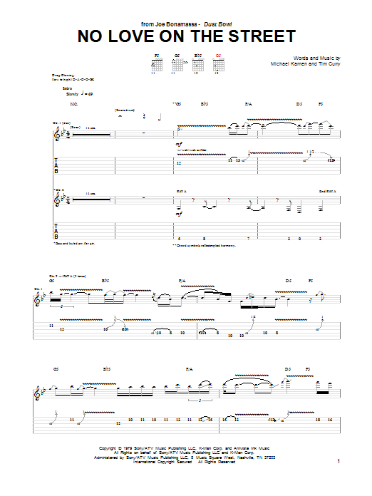 Download Joe Bonamassa No Love On The Street Sheet Music and learn how to play Guitar Tab PDF digital score in minutes