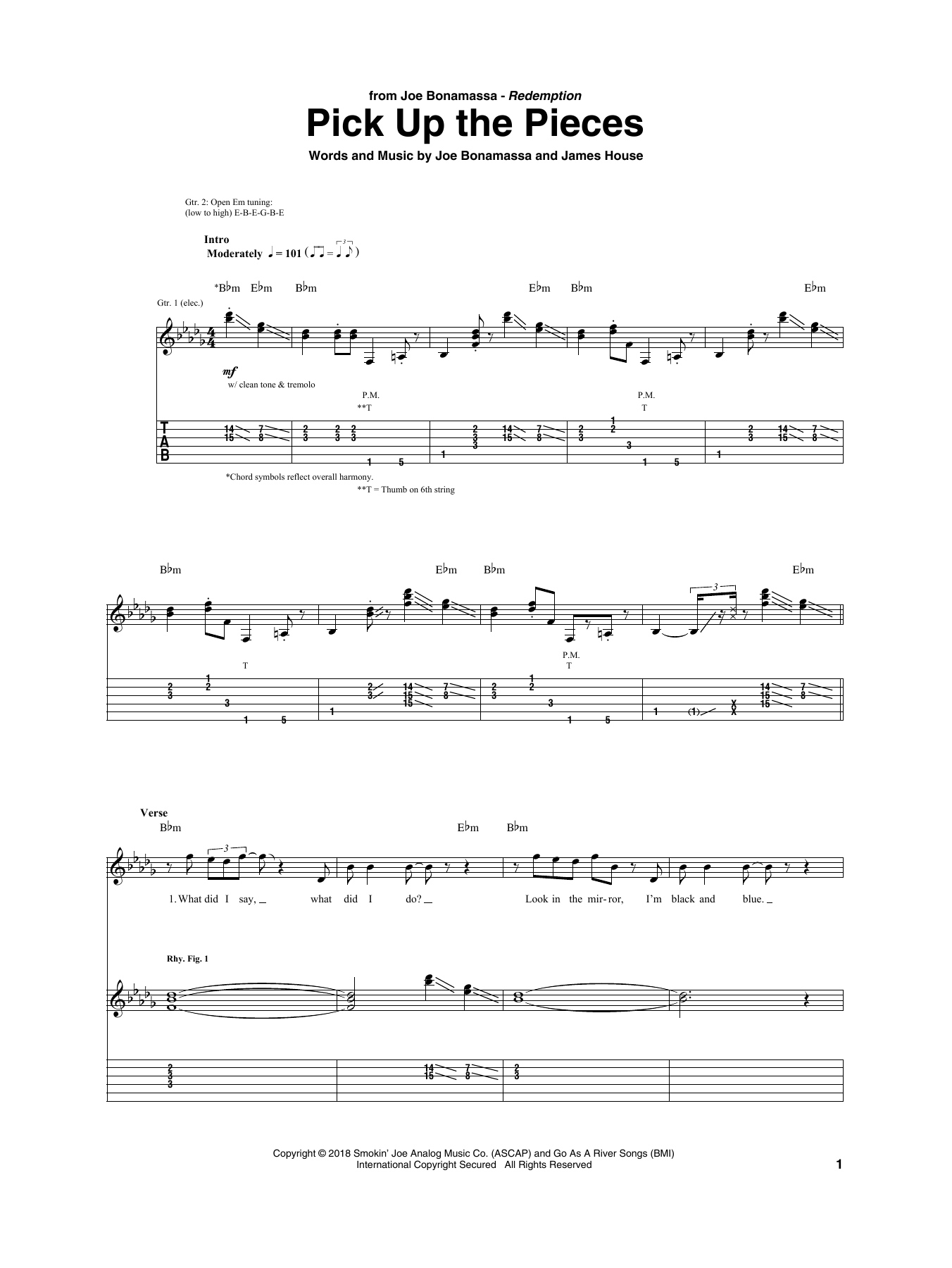 Download Joe Bonamassa Pick Up The Pieces Sheet Music and learn how to play Guitar Tab PDF digital score in minutes
