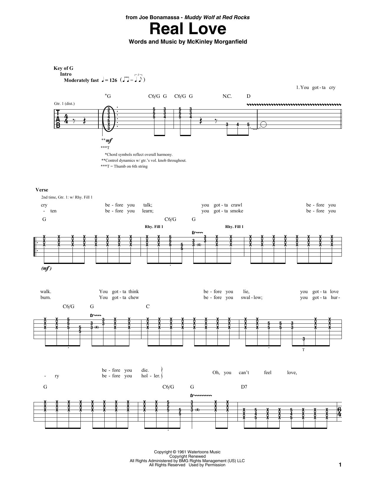Download Joe Bonamassa Real Love Sheet Music and learn how to play Guitar Tab PDF digital score in minutes