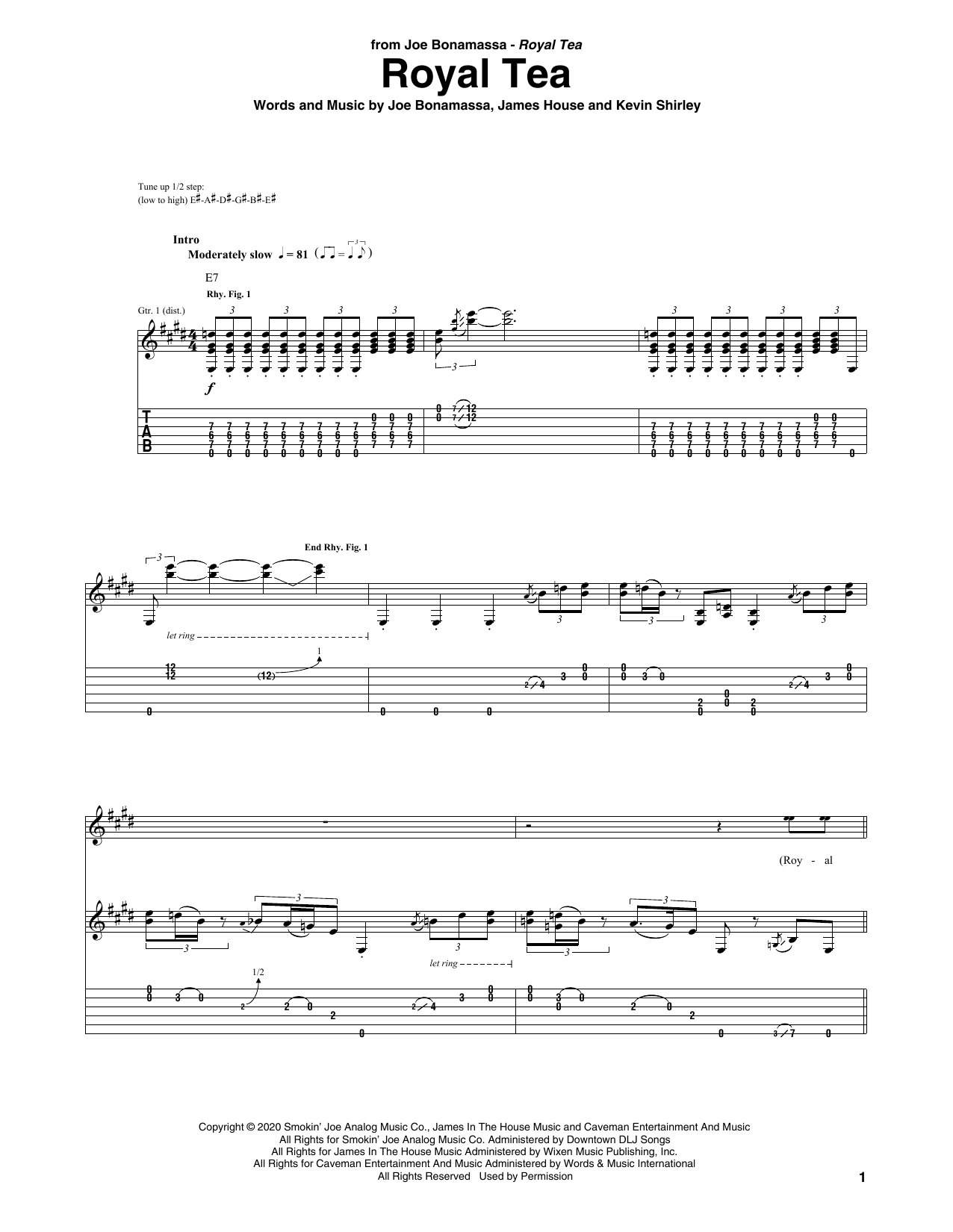 Download Joe Bonamassa Royal Tea Sheet Music and learn how to play Guitar Tab PDF digital score in minutes