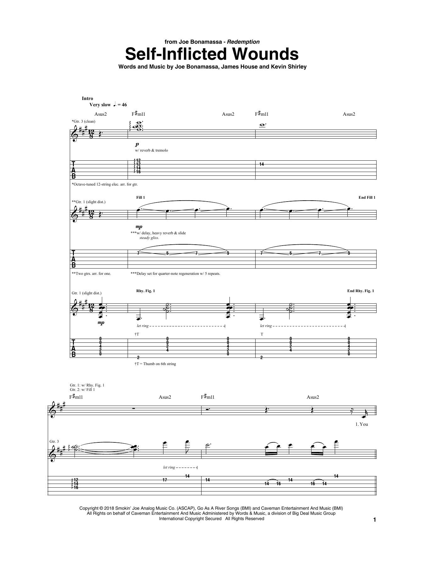 Download Joe Bonamassa Self-Inflicted Wounds Sheet Music and learn how to play Guitar Tab PDF digital score in minutes