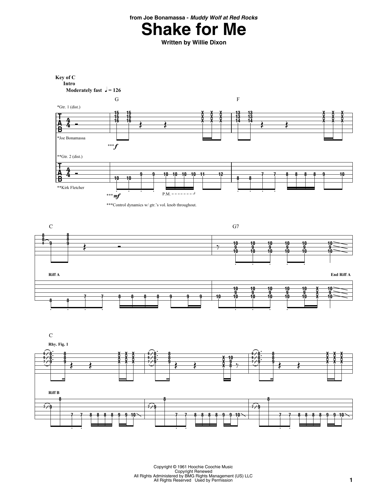 Download Joe Bonamassa Shake For Me Sheet Music and learn how to play Guitar Tab PDF digital score in minutes