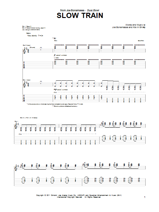 Download Joe Bonamassa Slow Train Sheet Music and learn how to play Guitar Tab PDF digital score in minutes