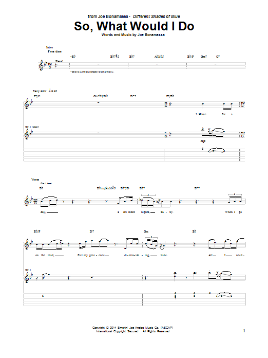 Download Joe Bonamassa So, What Would I Do Sheet Music and learn how to play Guitar Tab PDF digital score in minutes