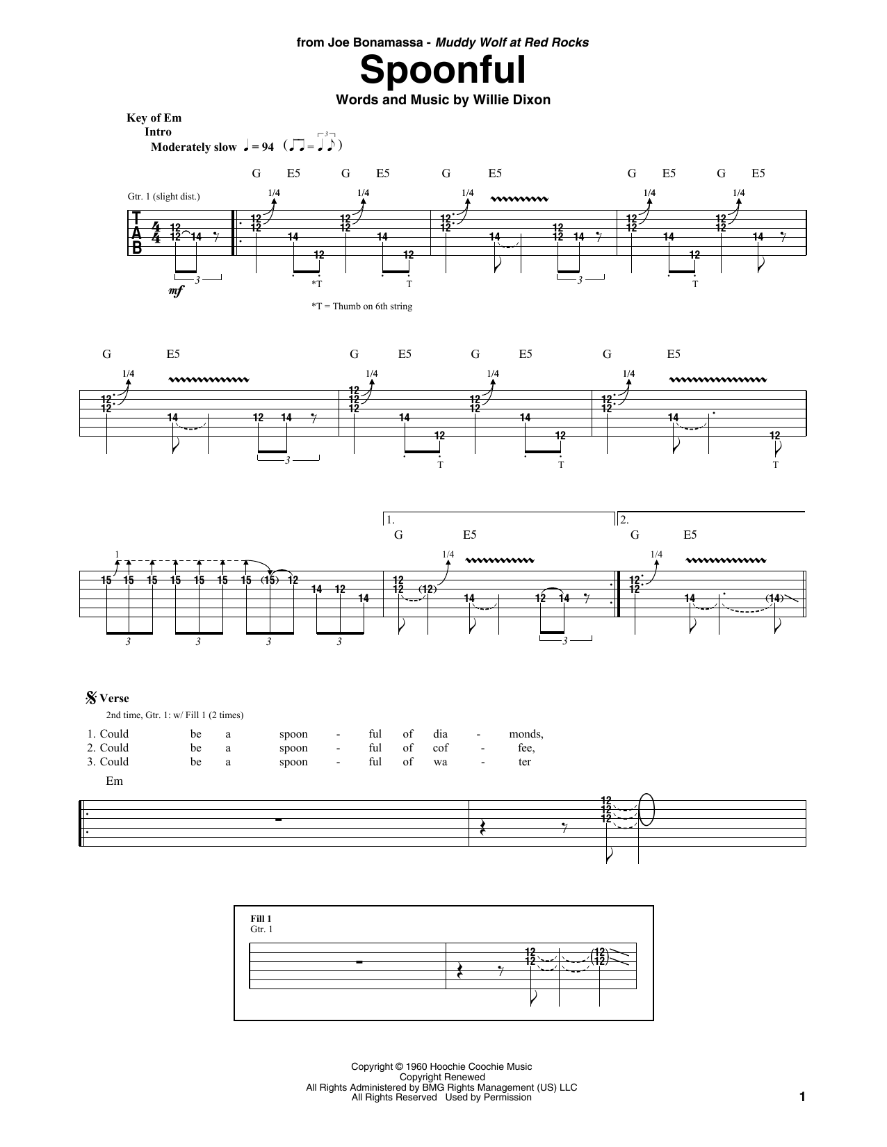 Download Joe Bonamassa Spoonful Sheet Music and learn how to play Guitar Tab PDF digital score in minutes
