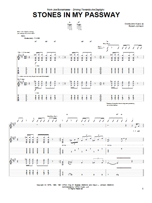 Download Joe Bonamassa Stones In My Passway Sheet Music and learn how to play Guitar Tab PDF digital score in minutes