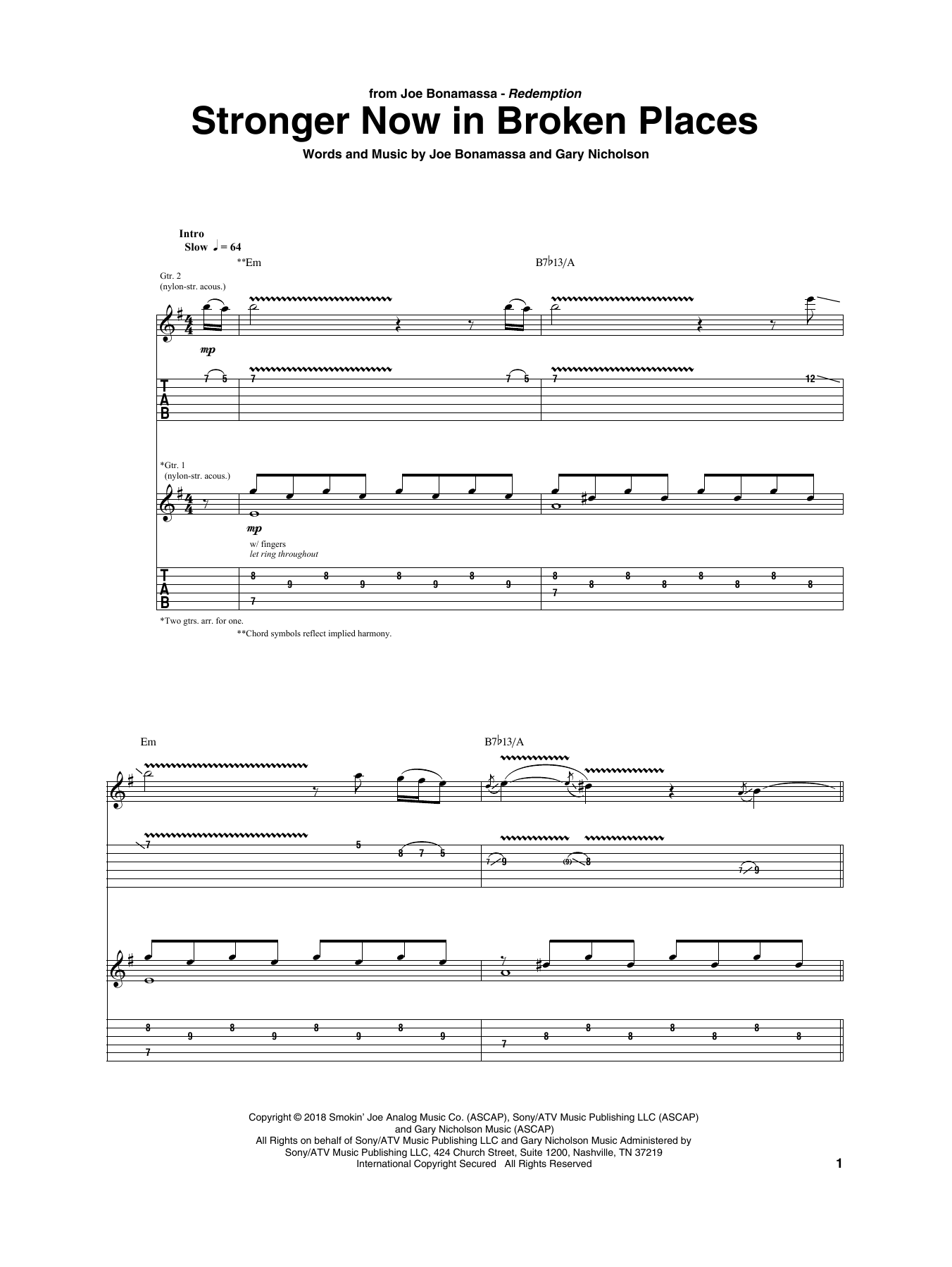 Download Joe Bonamassa Stronger Now In Broken Places Sheet Music and learn how to play Guitar Tab PDF digital score in minutes