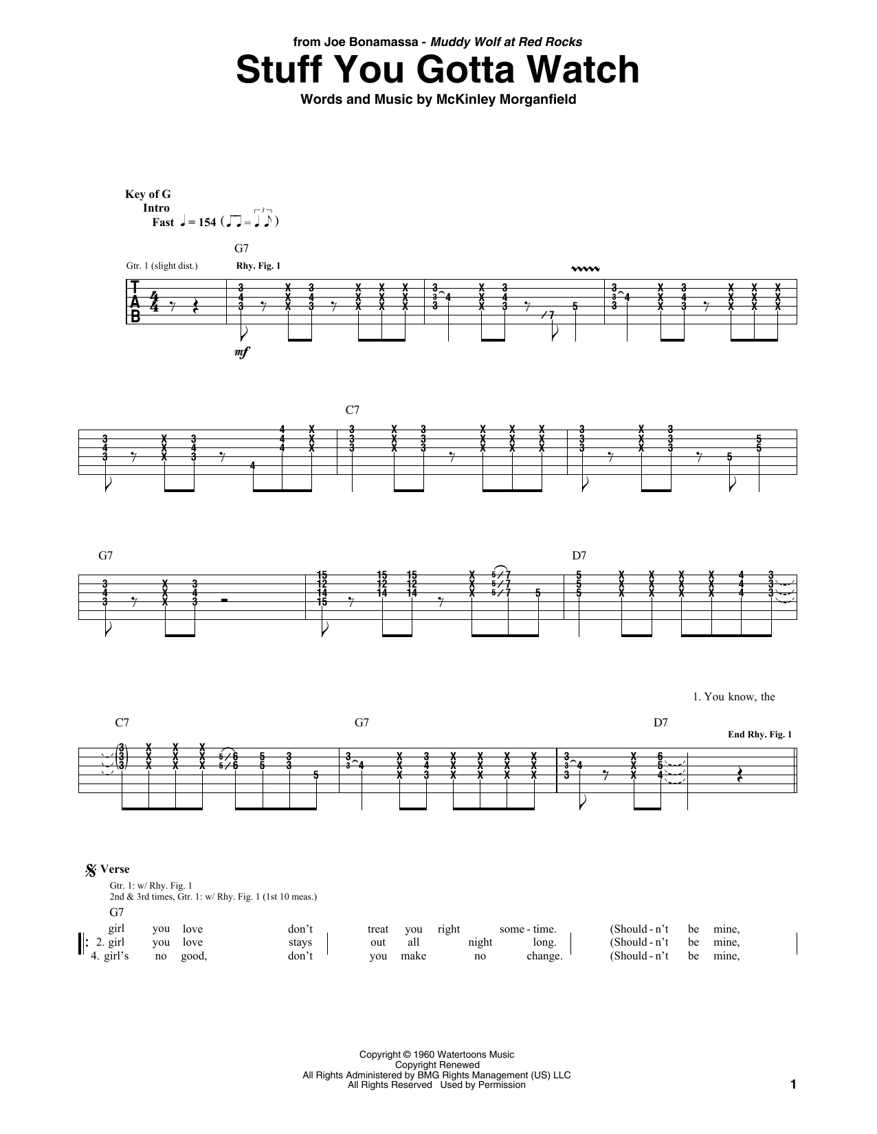 Download Joe Bonamassa Stuff You Gotta Watch Sheet Music and learn how to play Guitar Tab PDF digital score in minutes