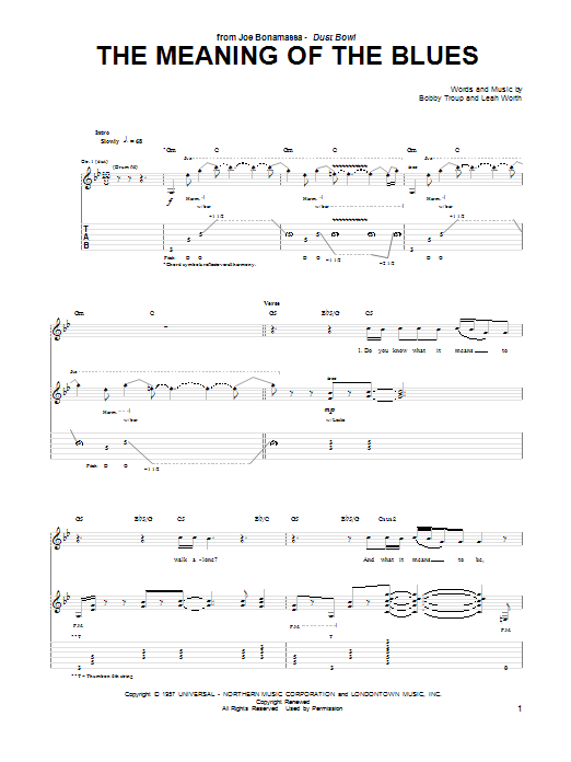 Download Joe Bonamassa The Meaning Of The Blues Sheet Music and learn how to play Guitar Tab PDF digital score in minutes