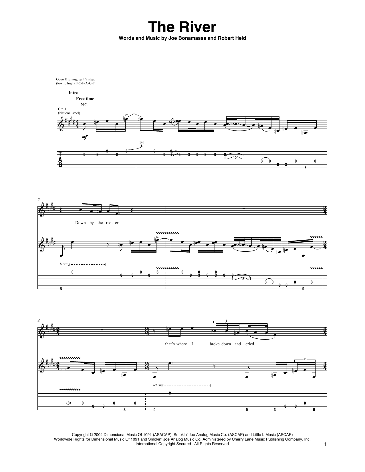 Download Joe Bonamassa The River Sheet Music and learn how to play Guitar Tab PDF digital score in minutes