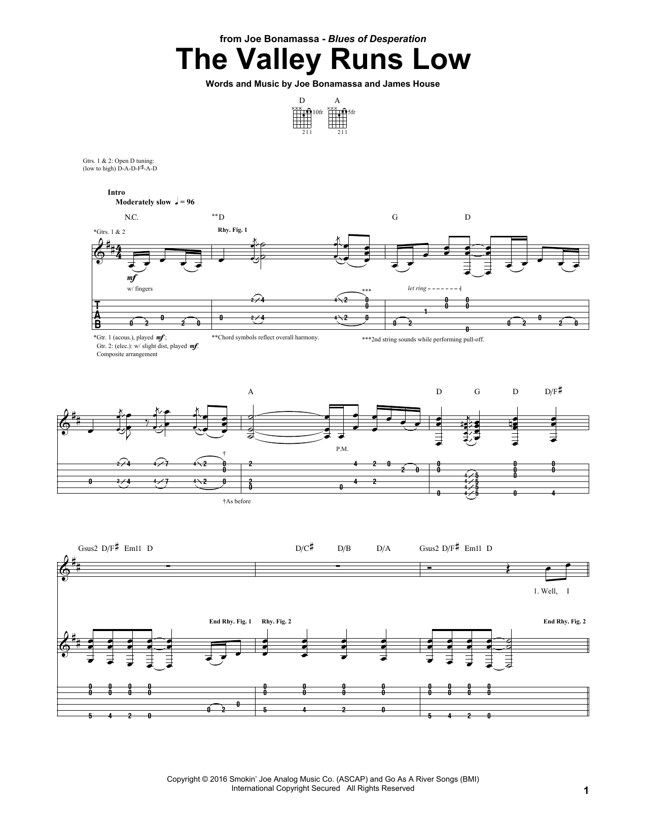 Download Joe Bonamassa The Valley Runs Low Sheet Music and learn how to play Guitar Tab PDF digital score in minutes