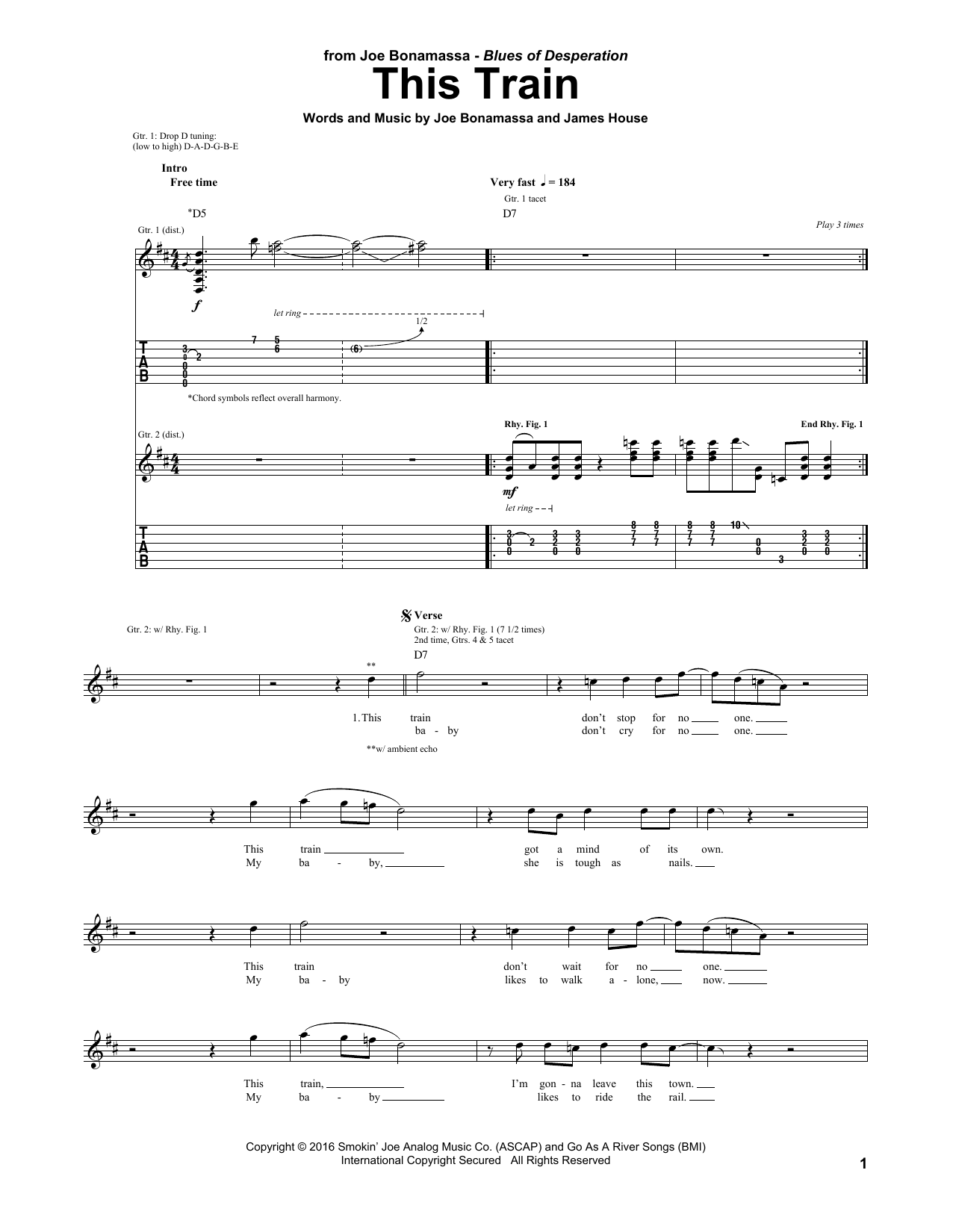 Download Joe Bonamassa This Train Sheet Music and learn how to play Guitar Tab PDF digital score in minutes