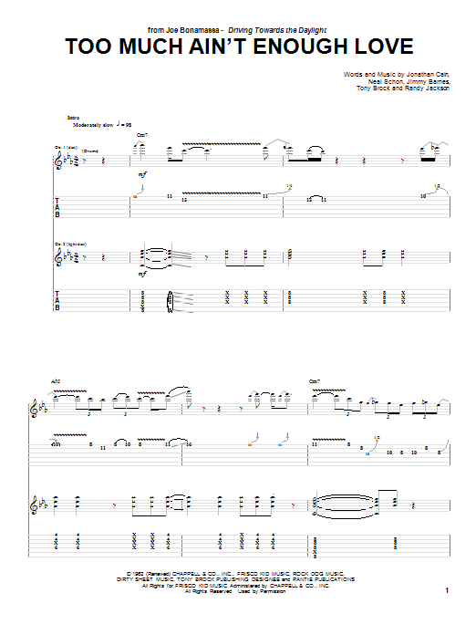 Download Joe Bonamassa Too Much Ain't Enough Love Sheet Music and learn how to play Guitar Tab PDF digital score in minutes