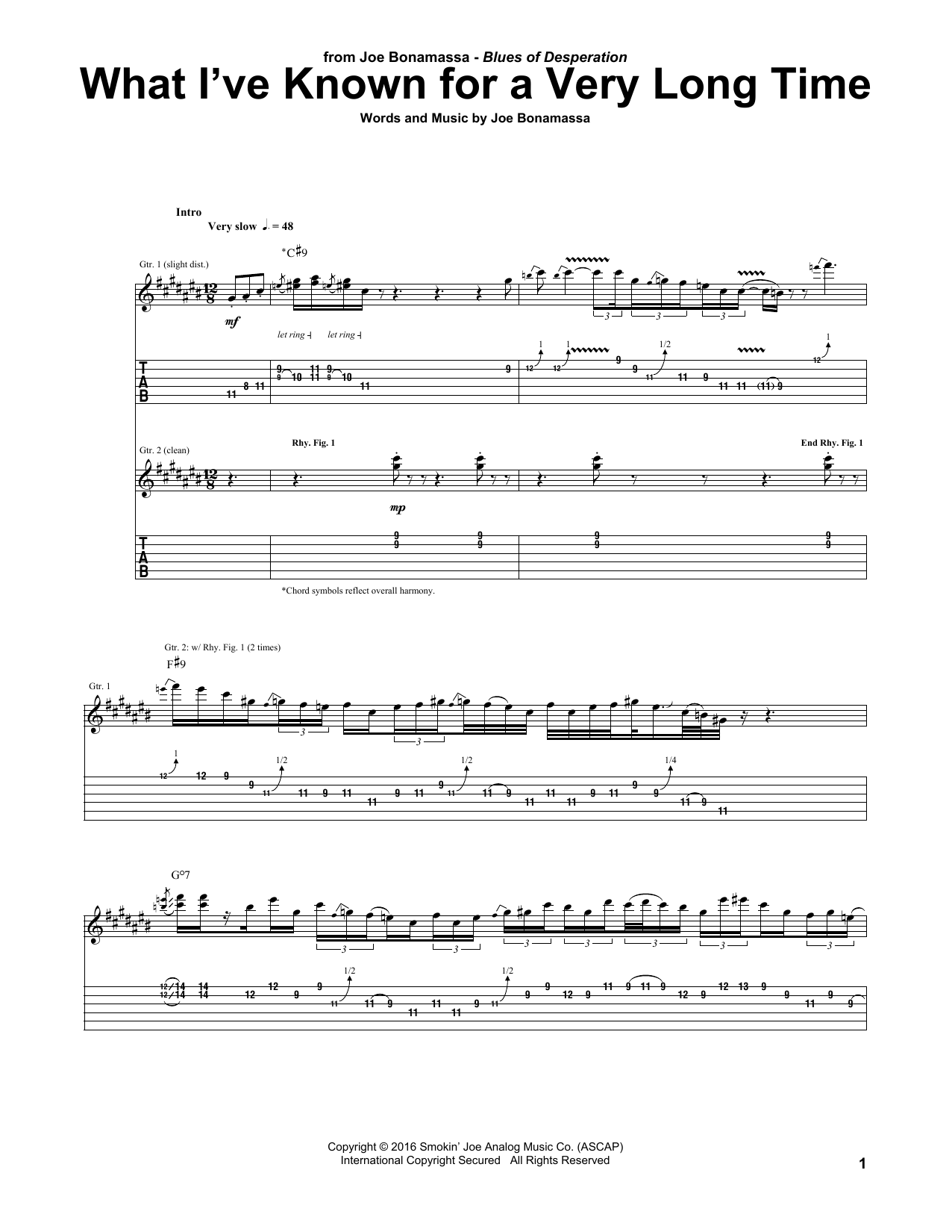 Download Joe Bonamassa What I've Known For A Very Long Time Sheet Music and learn how to play Guitar Tab PDF digital score in minutes