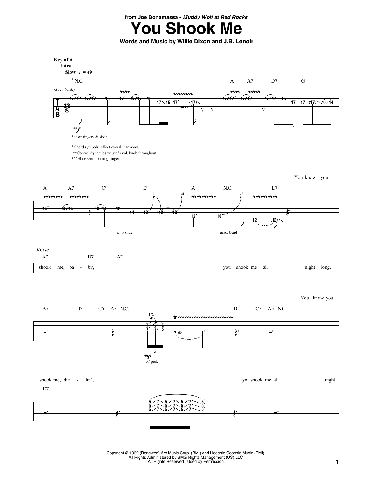 Download Joe Bonamassa You Shook Me Sheet Music and learn how to play Guitar Tab PDF digital score in minutes