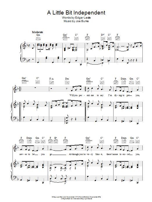 Download Joe Burke A Little Bit Independent Sheet Music and learn how to play Piano, Vocal & Guitar (Right-Hand Melody) PDF digital score in minutes