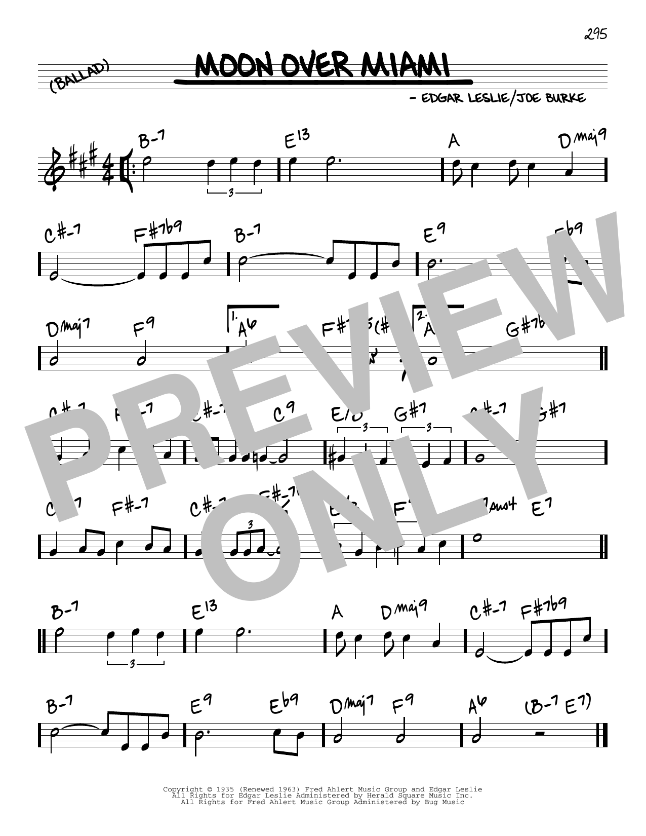 Download Joe Burke and Edgar Leslie Moon Over Miami Sheet Music and learn how to play Real Book – Melody & Chords PDF digital score in minutes