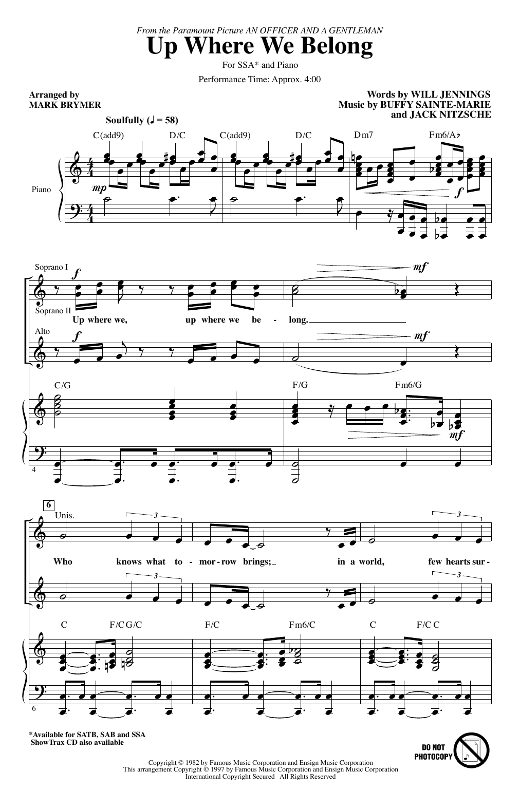 Download Joe Cocker & Jennifer Warnes Up Where We Belong (arr. Mark Brymer) Sheet Music and learn how to play SATB Choir PDF digital score in minutes
