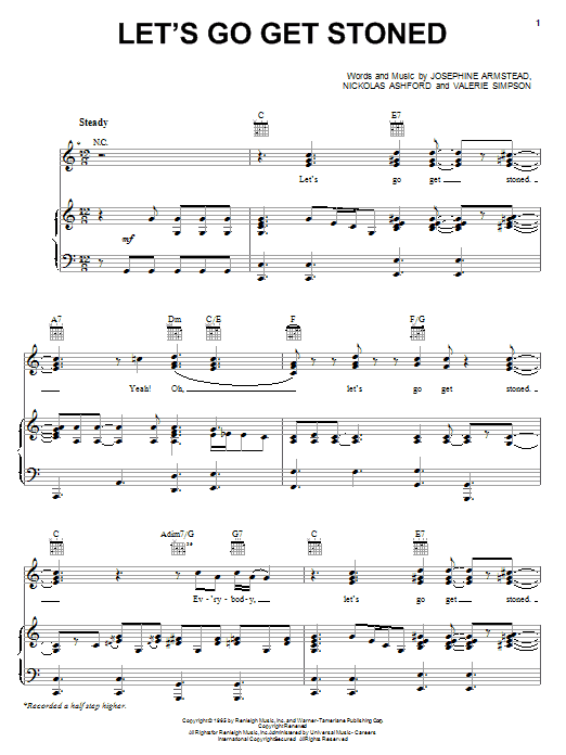 Download Joe Cocker Let's Go Get Stoned Sheet Music and learn how to play Piano, Vocal & Guitar (Right-Hand Melody) PDF digital score in minutes