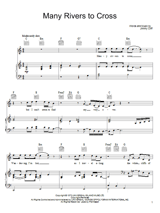 Download Joe Cocker Many Rivers To Cross Sheet Music and learn how to play Piano, Vocal & Guitar (Right-Hand Melody) PDF digital score in minutes