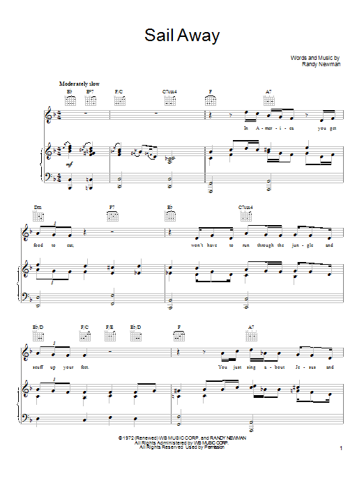 Download Joe Cocker Sail Away Sheet Music and learn how to play Piano, Vocal & Guitar (Right-Hand Melody) PDF digital score in minutes
