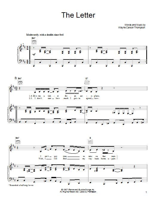 Download Joe Cocker The Letter Sheet Music and learn how to play Piano, Vocal & Guitar (Right-Hand Melody) PDF digital score in minutes