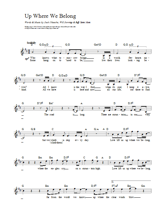 Download Joe Cocker and Jennifer Warnes Up Where We Belong (from An Officer And A Gentleman) Sheet Music and learn how to play Piano, Vocal & Guitar PDF digital score in minutes