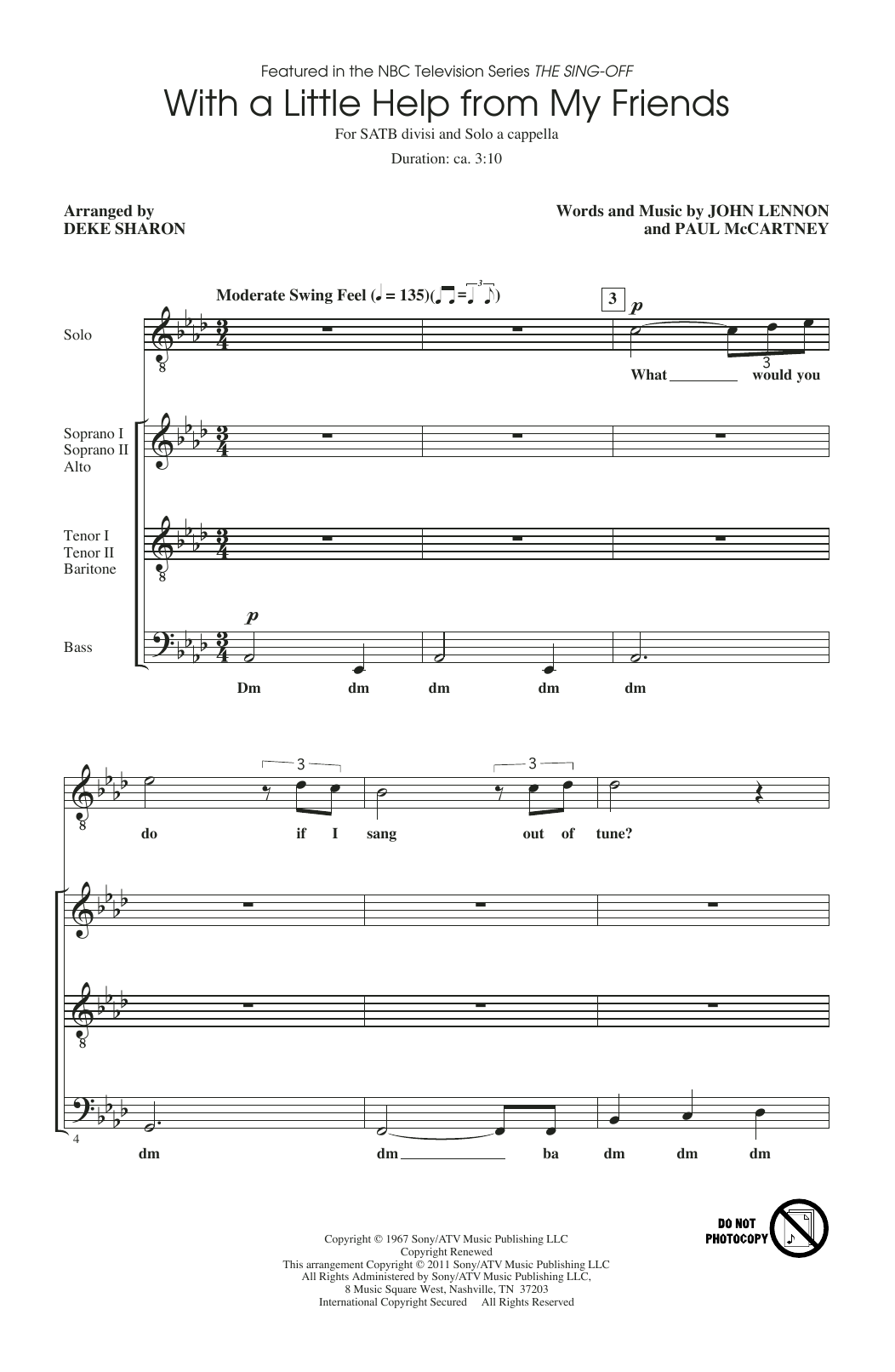 Download Joe Cocker With A Little Help From My Friends (from The Sing-Off) (arr. Deke Sharon) Sheet Music and learn how to play SATB Choir PDF digital score in minutes