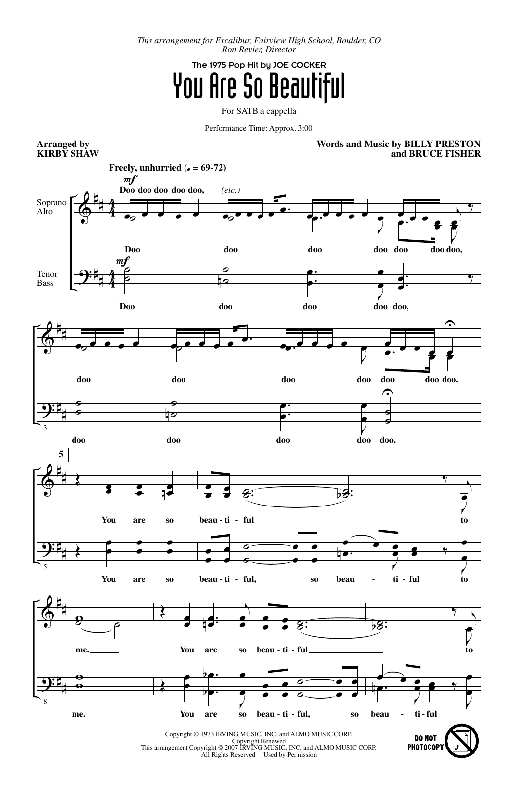 Download Joe Cocker You Are So Beautiful (arr. Kirby Shaw) Sheet Music and learn how to play SATB Choir PDF digital score in minutes