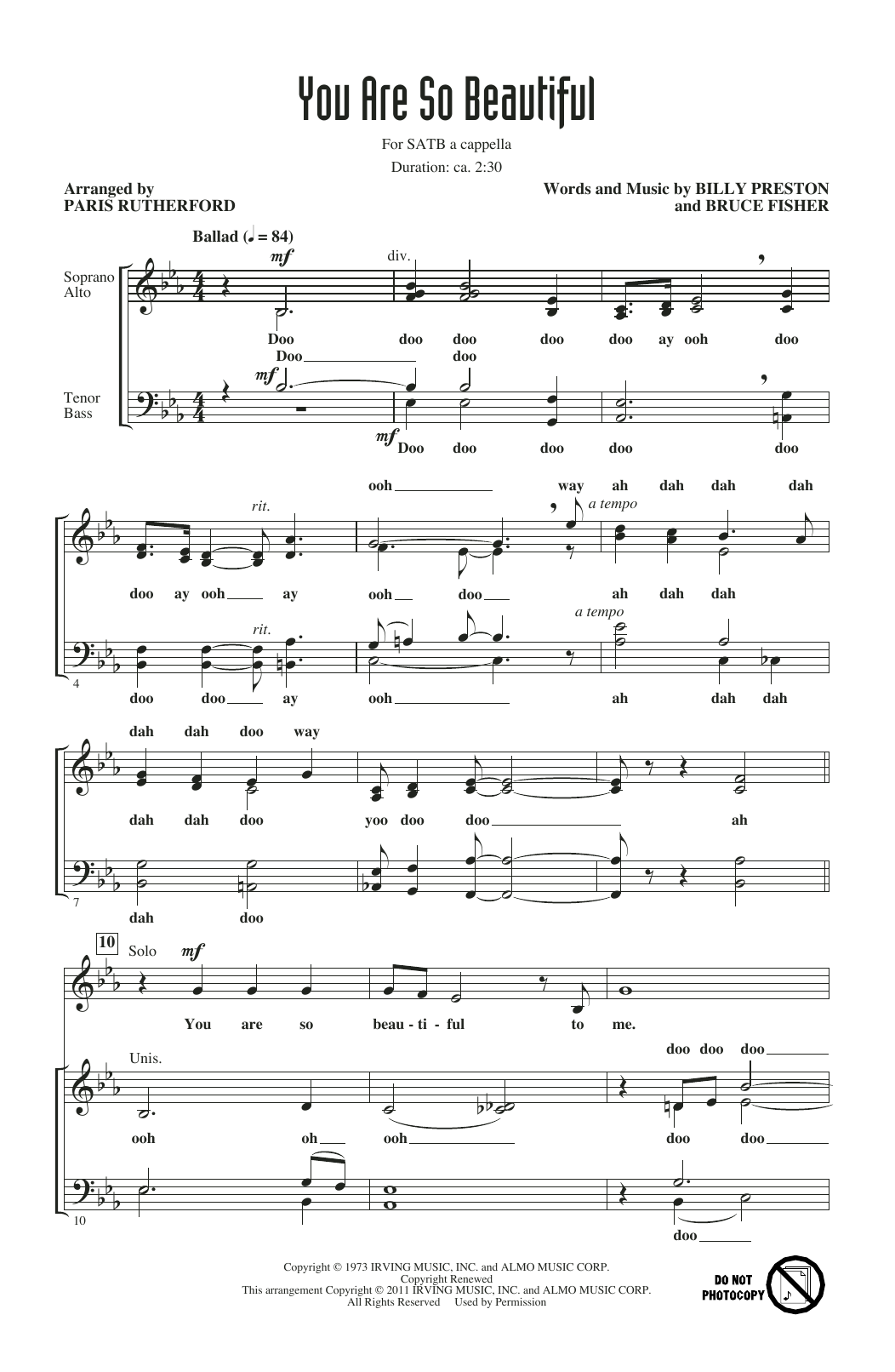 Download Joe Cocker You Are So Beautiful (arr. Paris Rutherford) Sheet Music and learn how to play SATB Choir PDF digital score in minutes