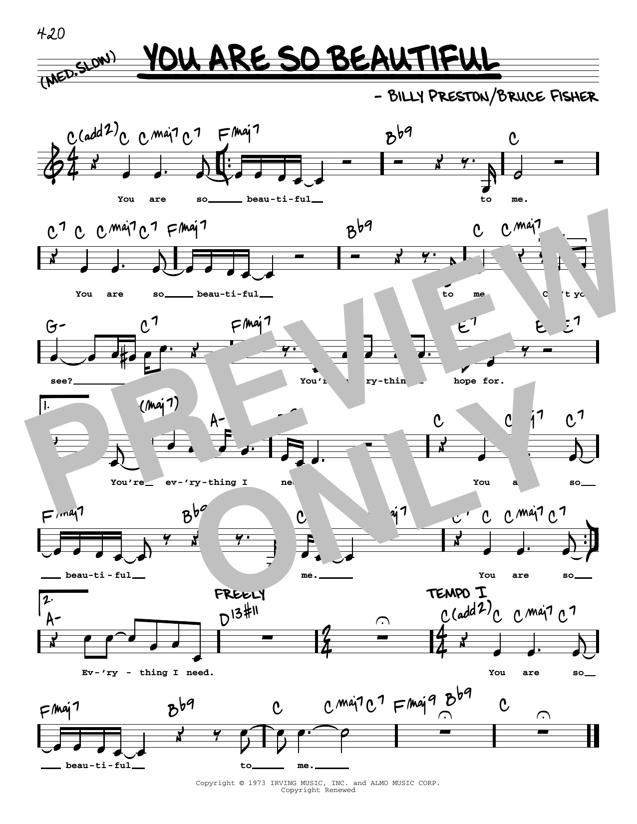 Download Joe Cocker You Are So Beautiful (Low Voice) Sheet Music and learn how to play Real Book – Melody, Lyrics & Chords PDF digital score in minutes