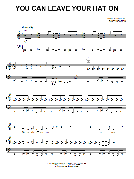 Download Joe Cocker You Can Leave Your Hat On Sheet Music and learn how to play Piano, Vocal & Guitar (Right-Hand Melody) PDF digital score in minutes