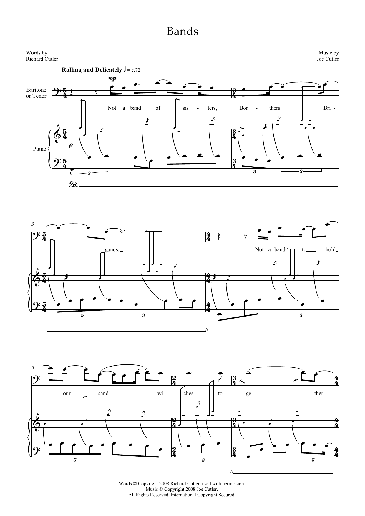 Download Joe Cutler Bands (for tenor & piano) Sheet Music and learn how to play Piano & Vocal PDF digital score in minutes