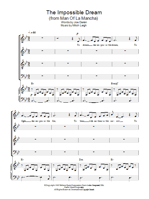 Download Mitch Leigh The Impossible Dream (from Man Of La Mancha) Sheet Music and learn how to play SATB PDF digital score in minutes