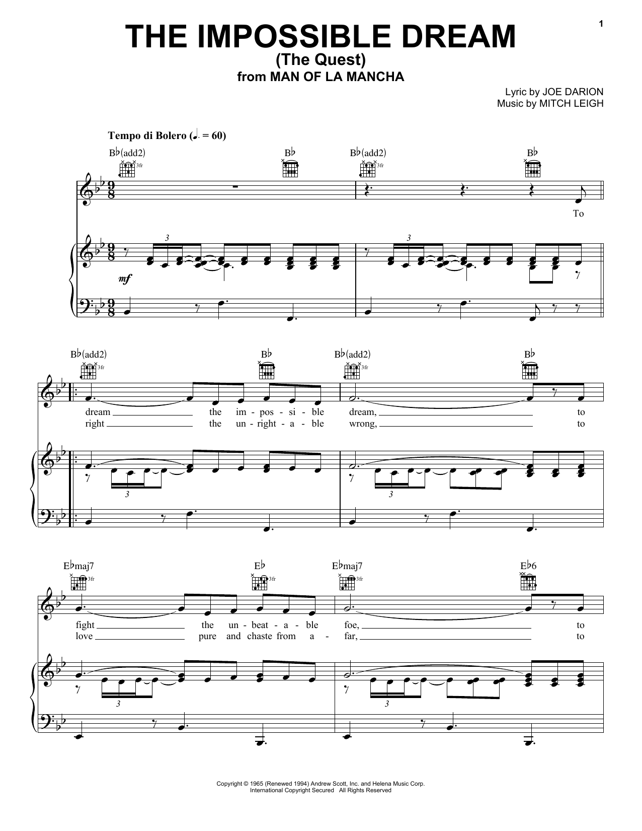 Download Joe Darion The Impossible Dream (The Quest) Sheet Music and learn how to play Trombone PDF digital score in minutes