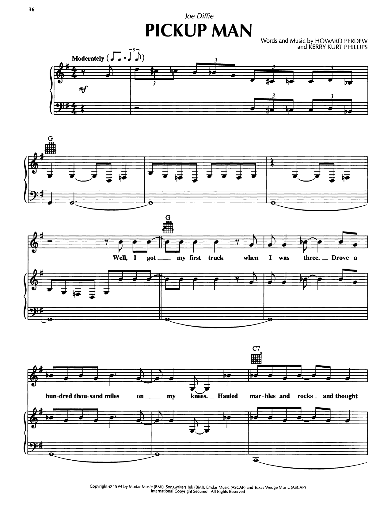 Download Joe Diffie Pickup Man Sheet Music and learn how to play Piano, Vocal & Guitar Chords (Right-Hand Melody) PDF digital score in minutes