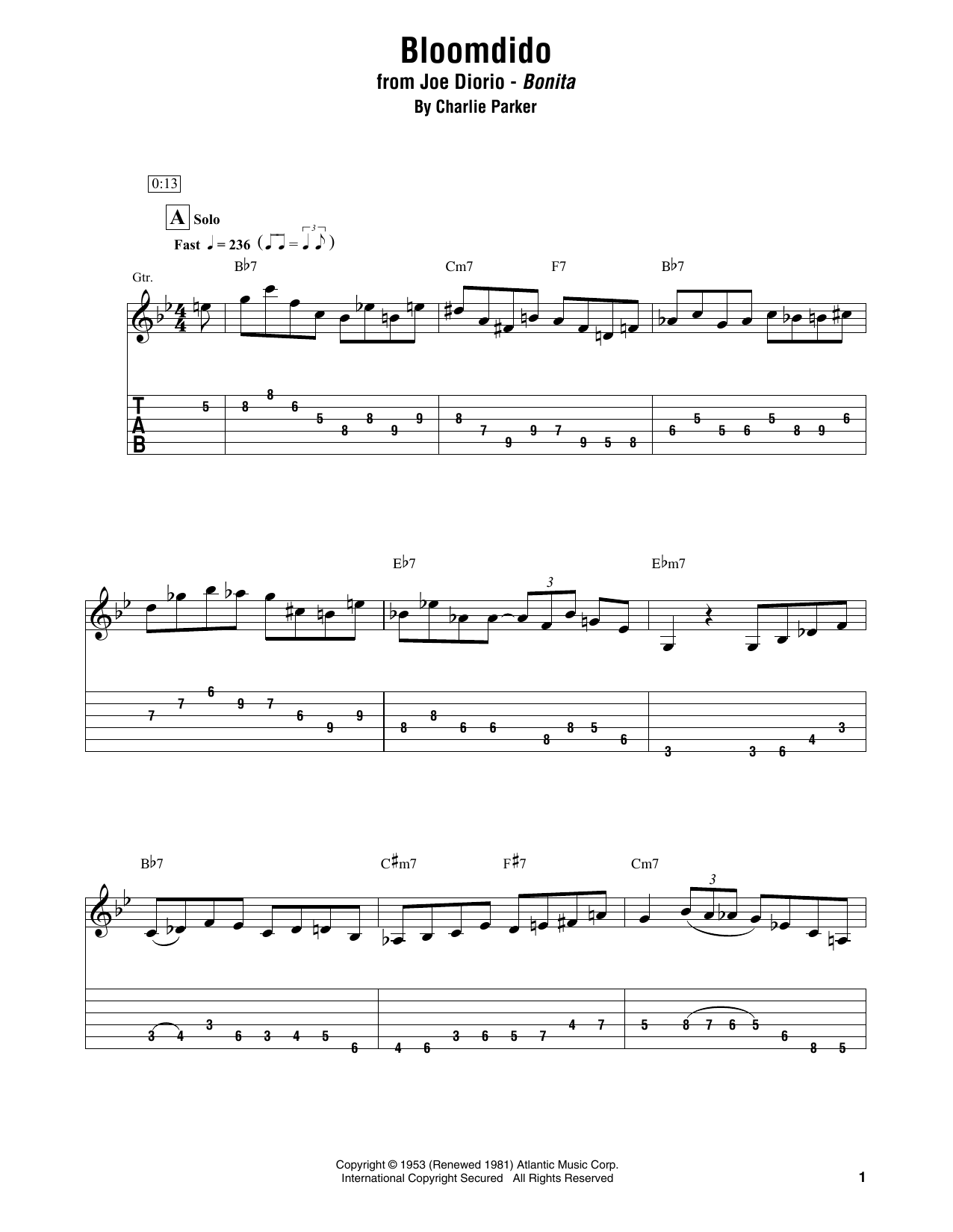 Download Joe Diorio Bloomdido Sheet Music and learn how to play Electric Guitar Transcription PDF digital score in minutes