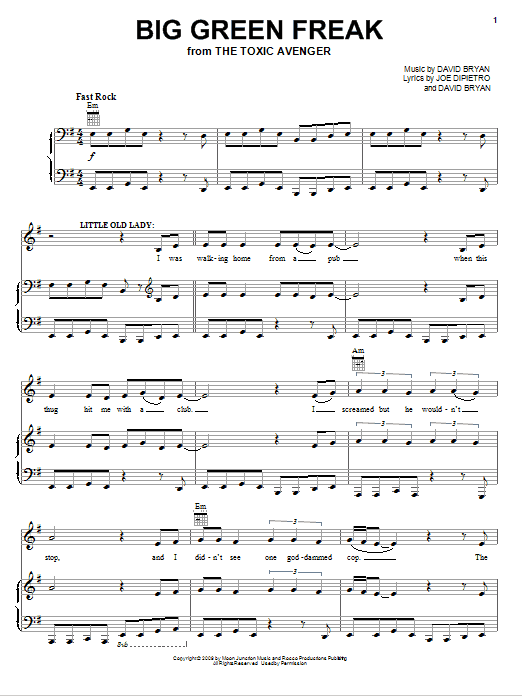 Download Joe DiPietro Big Green Freak Sheet Music and learn how to play Piano, Vocal & Guitar (Right-Hand Melody) PDF digital score in minutes