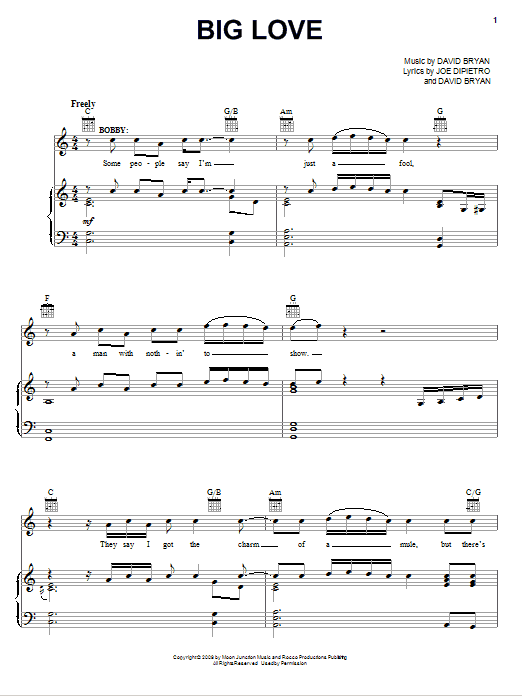 Download Joe DiPietro Big Love Sheet Music and learn how to play Piano, Vocal & Guitar (Right-Hand Melody) PDF digital score in minutes