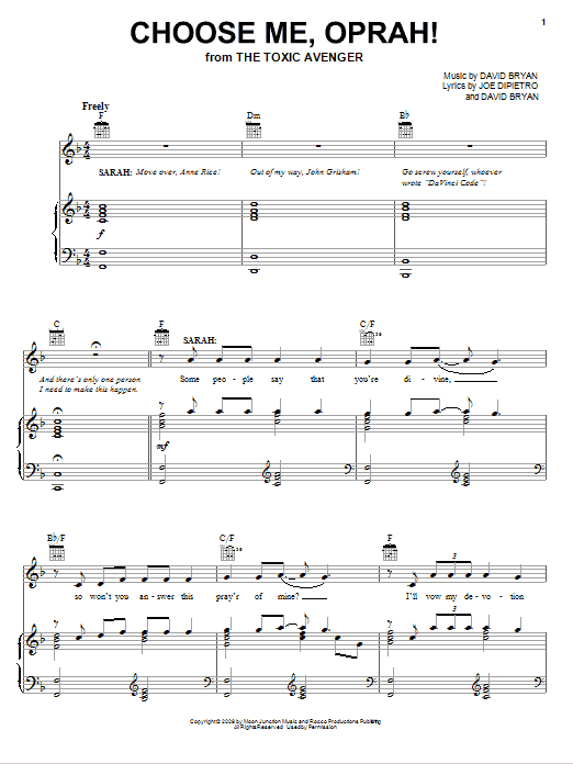 Download Joe DiPietro Choose Me, Oprah! Sheet Music and learn how to play Piano, Vocal & Guitar (Right-Hand Melody) PDF digital score in minutes