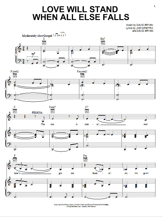 Download Joe DiPietro Love Will Stand When All Else Falls Sheet Music and learn how to play Piano, Vocal & Guitar (Right-Hand Melody) PDF digital score in minutes