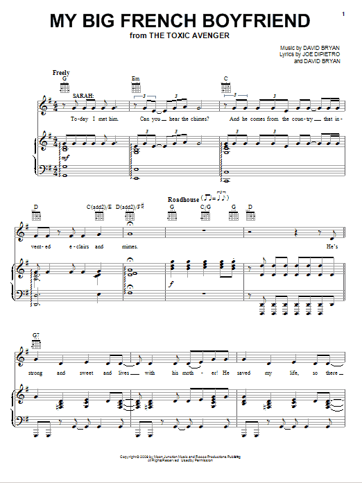 Download Joe DiPietro My Big French Boyfriend Sheet Music and learn how to play Piano, Vocal & Guitar (Right-Hand Melody) PDF digital score in minutes