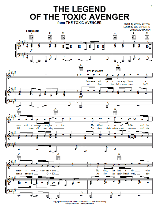 Download Joe DiPietro The Legend Of The Toxic Avenger Sheet Music and learn how to play Piano, Vocal & Guitar (Right-Hand Melody) PDF digital score in minutes