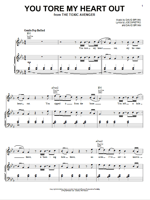 Download Joe DiPietro You Tore My Heart Out Sheet Music and learn how to play Piano, Vocal & Guitar (Right-Hand Melody) PDF digital score in minutes