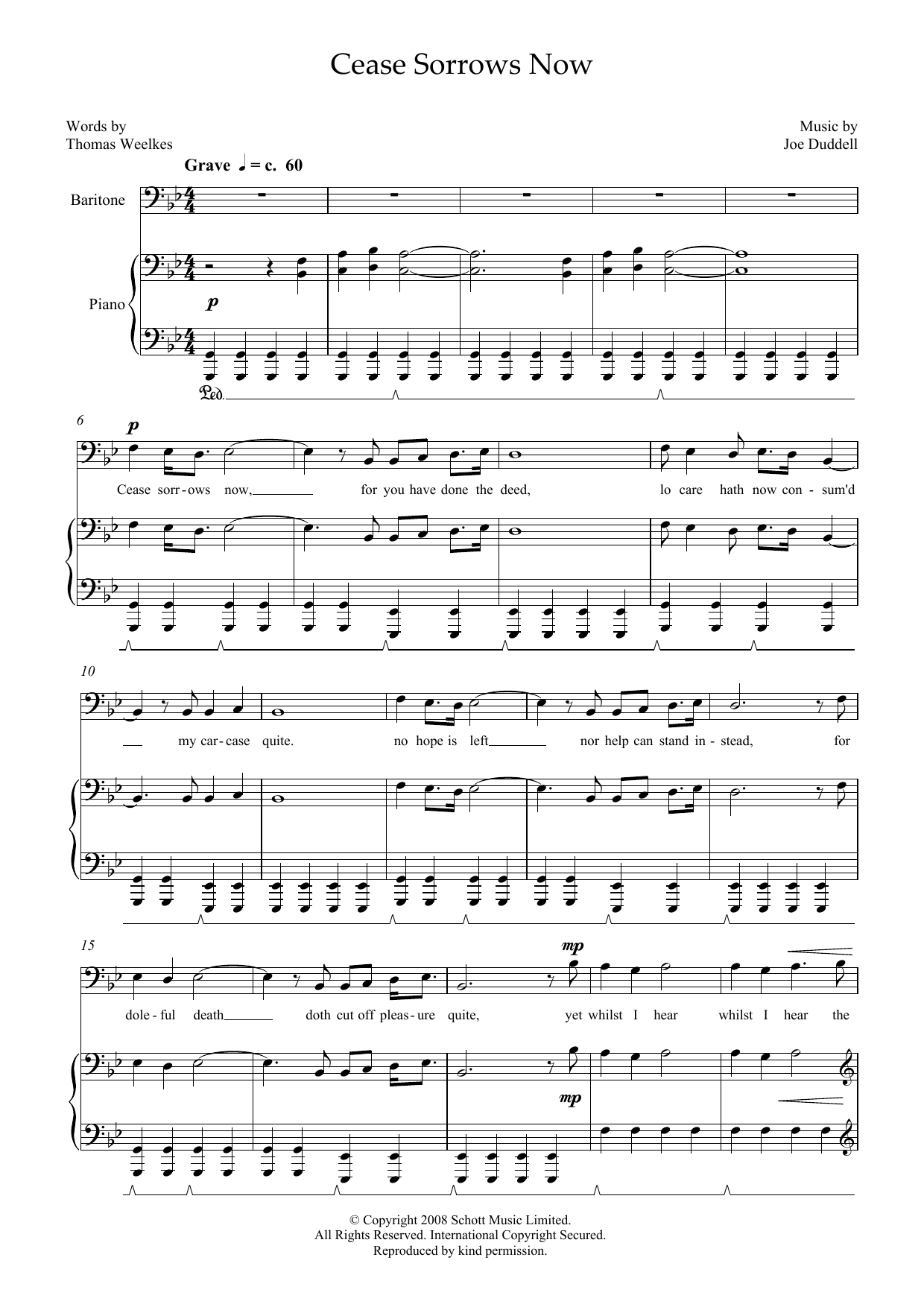 Download Joe Duddell Cease Sorrows Now (for baritone & piano) Sheet Music and learn how to play Piano & Vocal PDF digital score in minutes
