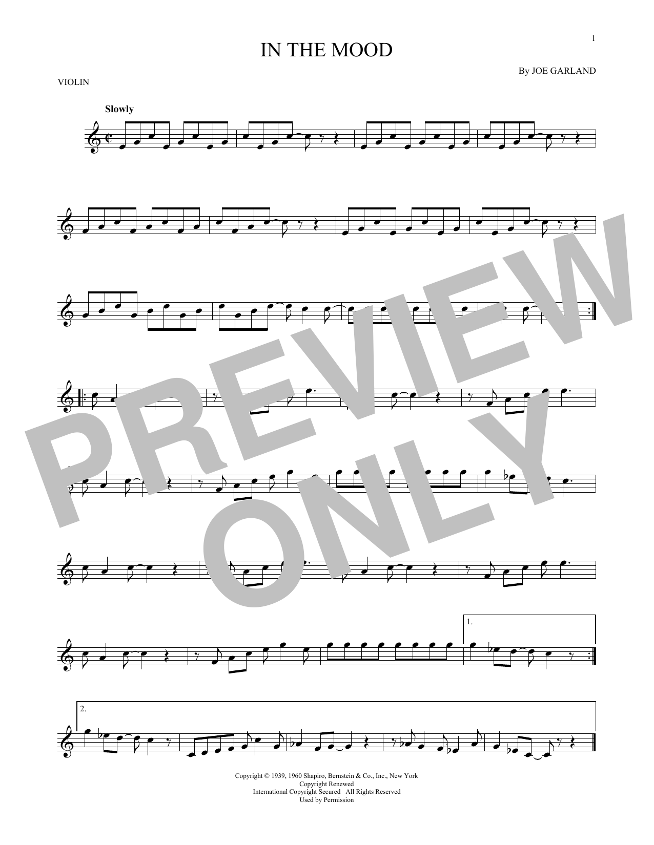 Download Joe Garland In The Mood Sheet Music and learn how to play Violin PDF digital score in minutes