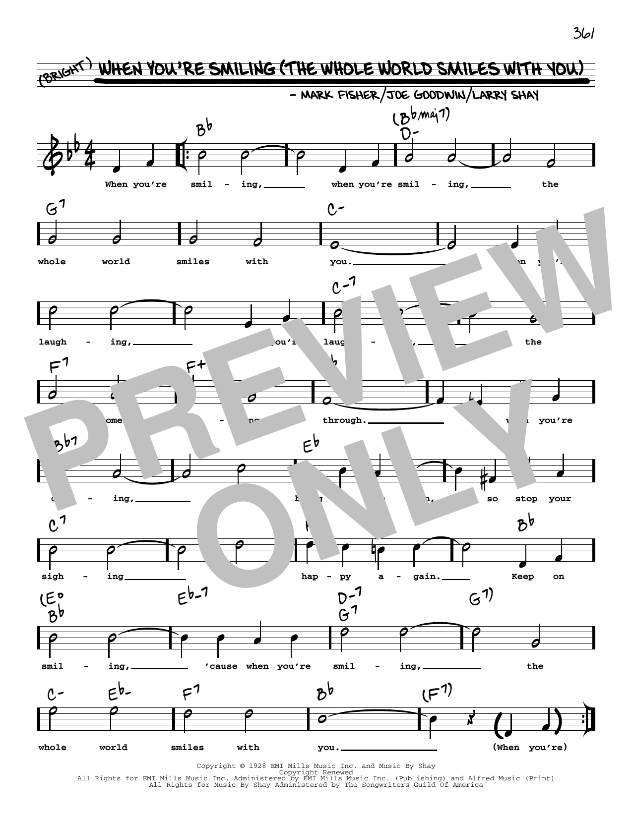 Download Joe Goodwin When You're Smiling (The Whole World Smiles With You) (arr. Robert Rawlins) Sheet Music and learn how to play Real Book – Melody, Lyrics & Chords PDF digital score in minutes