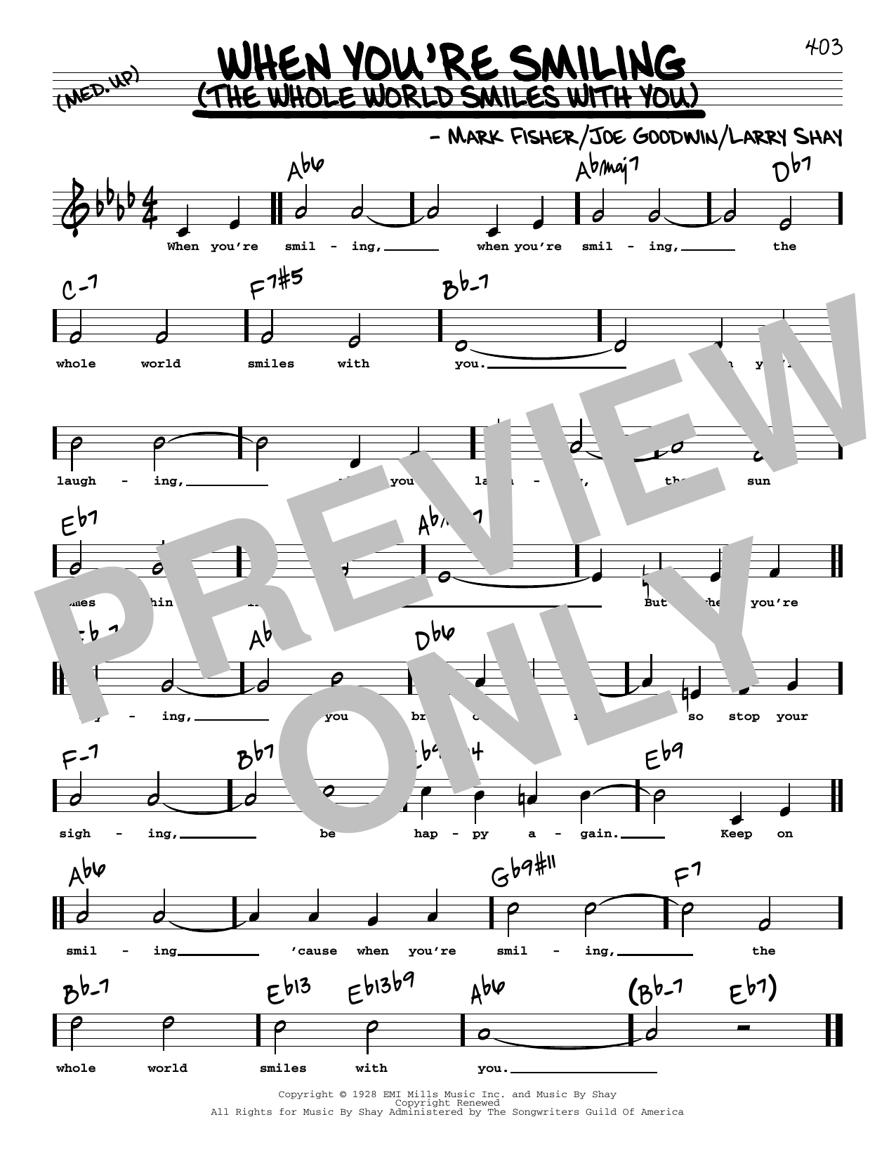 Download Joe Goodwin When You're Smiling (The Whole World Smiles With You) (High Voice) Sheet Music and learn how to play Real Book – Melody, Lyrics & Chords PDF digital score in minutes