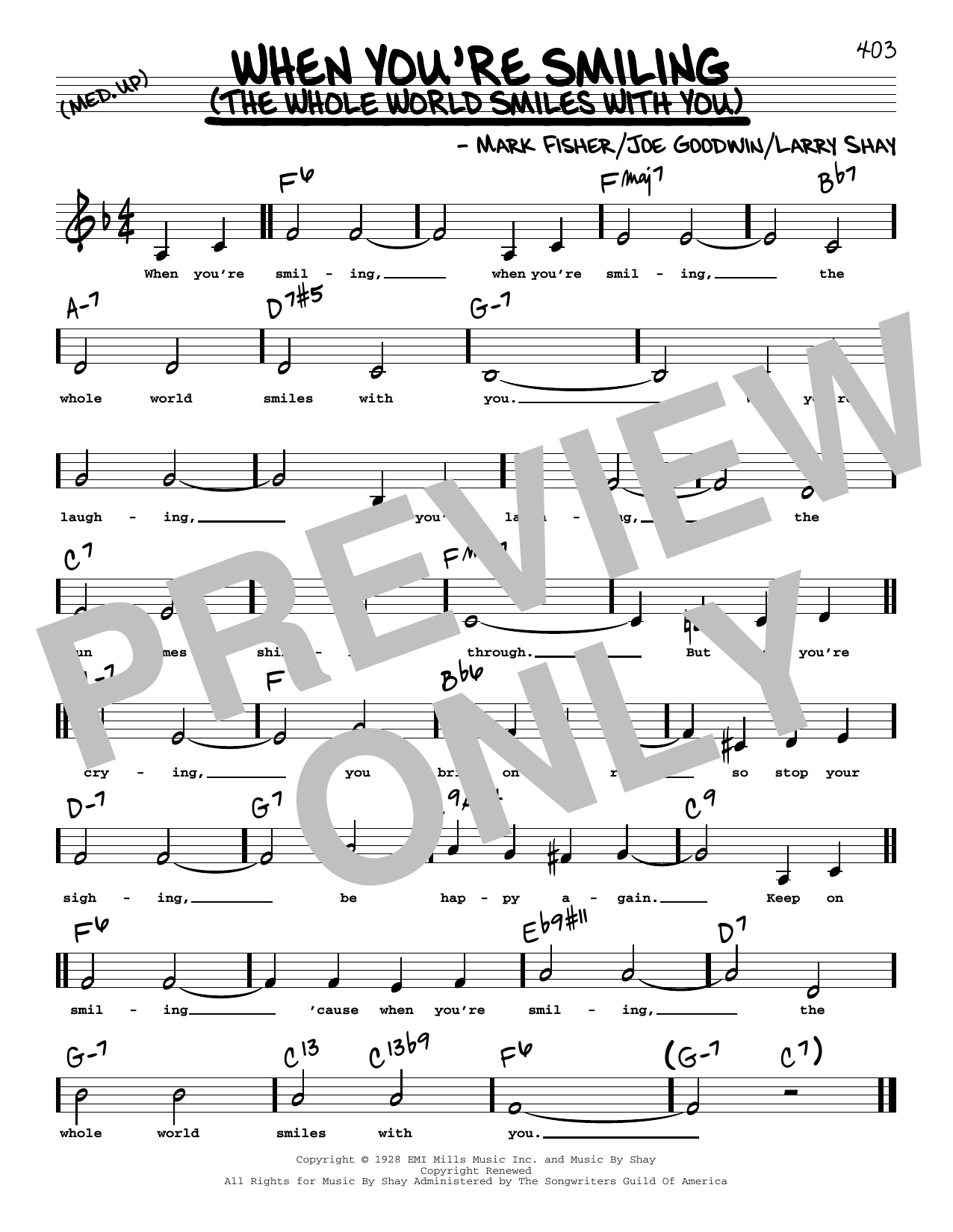 Download Joe Goodwin When You're Smiling (The Whole World Smiles With You) (Low Voice) Sheet Music and learn how to play Real Book – Melody, Lyrics & Chords PDF digital score in minutes